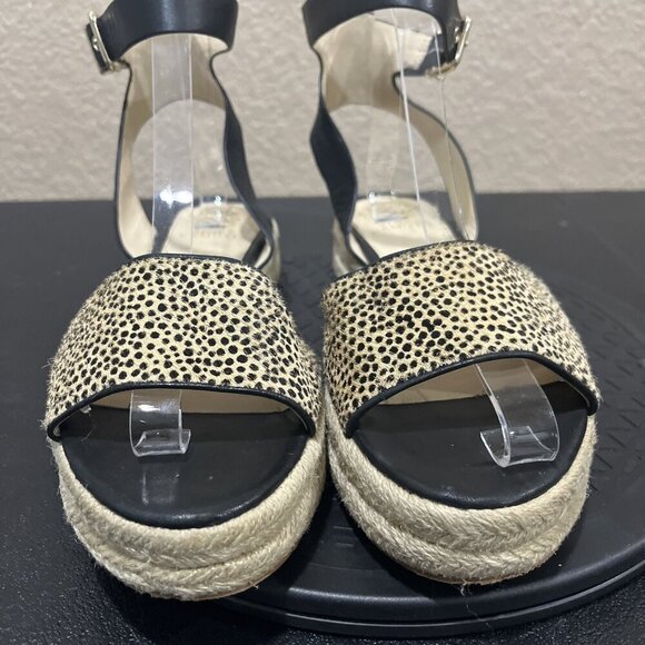 Vince Camuto Platform Espadrille Sandals Size 10 Black Tan Ankle Strap Boho Y2K - Picture 3 of 8